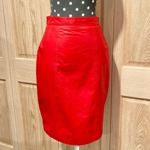 Rafferty Bright Red 100% Leather Skirt